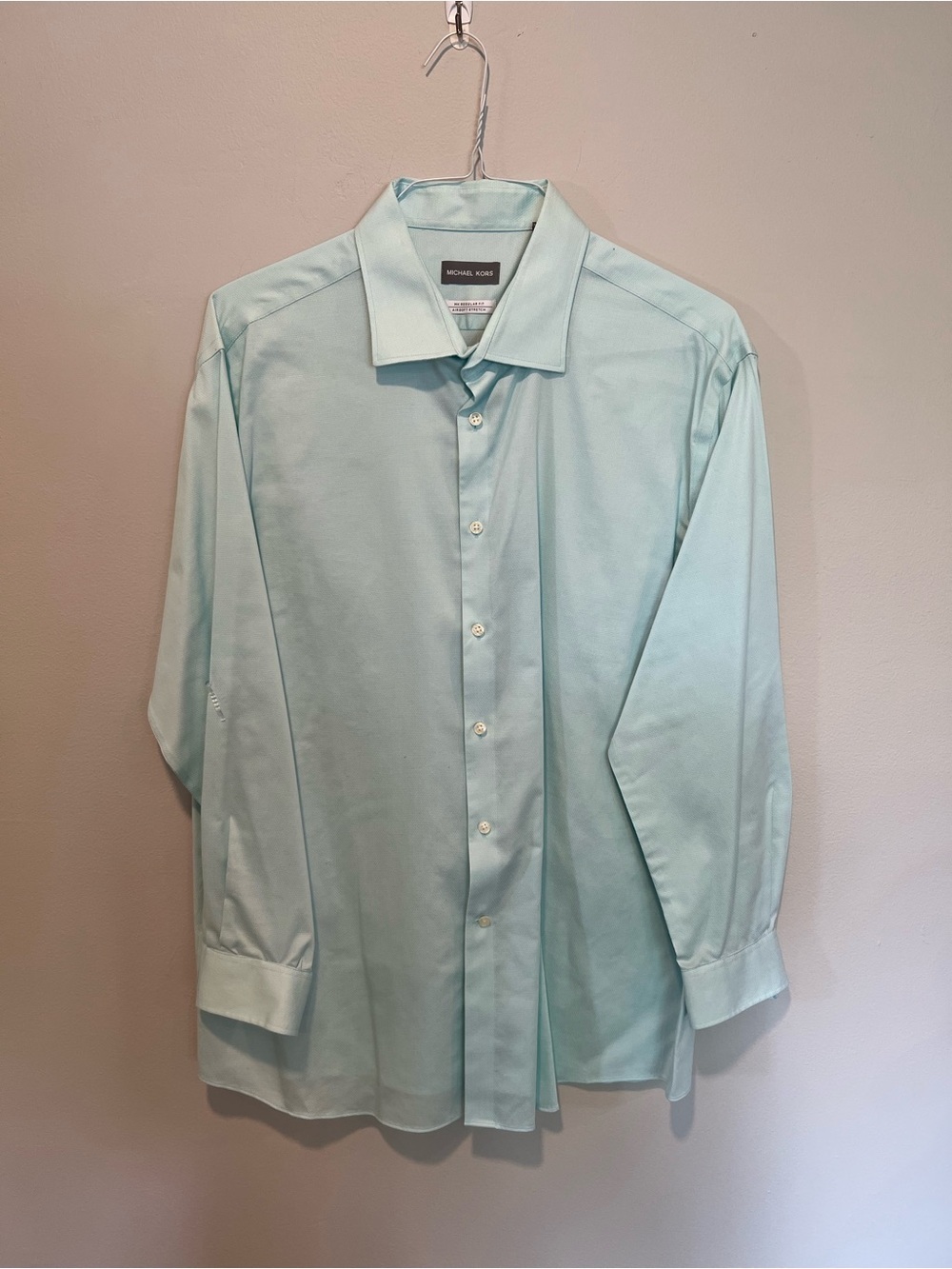 Michael Kors Men’s Dress Shirt 18 34/35 Mint Green Airsoft Stretch Non-Iron
